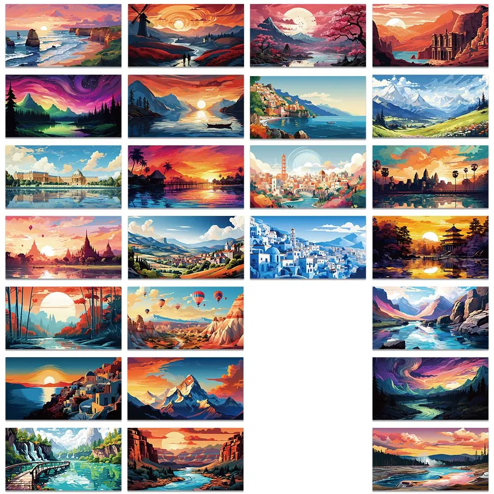 50pcs Waterproof Graffiti Colorful Aesthetic Cartoon World Landscape Stickers For Laptop Water Bottle Luggage Diary Vinyl Decals