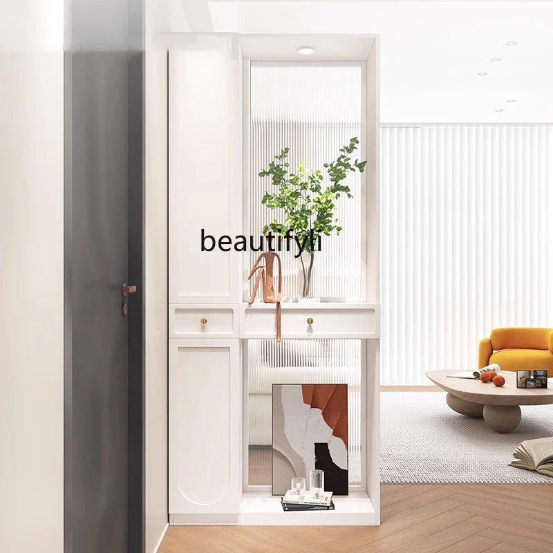 

Cream wind entrance, living room glass screen partition cabinet, living room wine cabinet shoe cabinet integrated