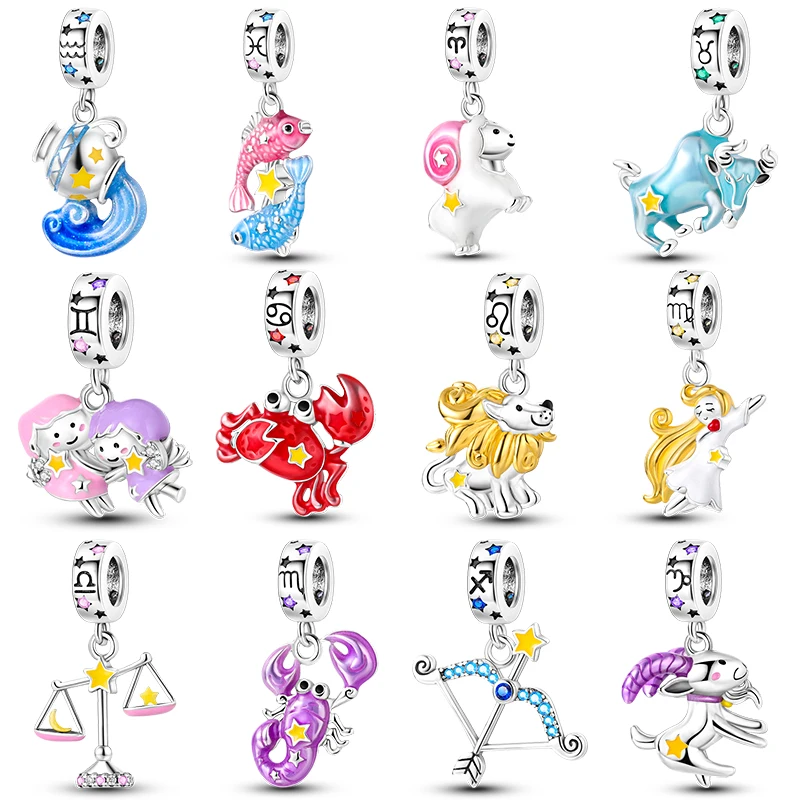 

Brand New 925 Sterling Silver Luminous Zodiac Charm Beads for 3mm Original Bracelet Making DIY Birthday Gift