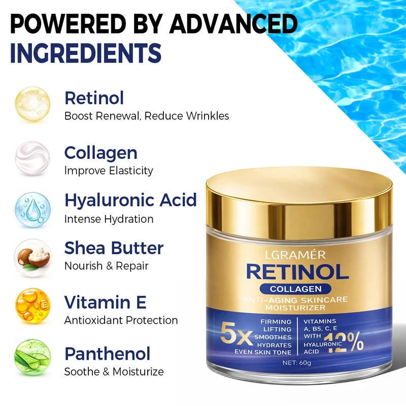 Retinol Face Cream Moisturizing Wrinkle Remover Collagen Hyaluronic Acid Creams 30g/60g Skin Care Cosmetic for Women&Men view 3