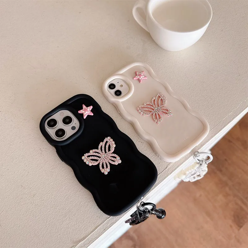 بلينغ فراشة حبل سلسلة قضية الهاتف آيفون 16 15 14 زائد 13 12 11 برو ماكس X XR XS ماكس 6S 6 7 8 زائد SE2 SE3 SE 2020 غطاء