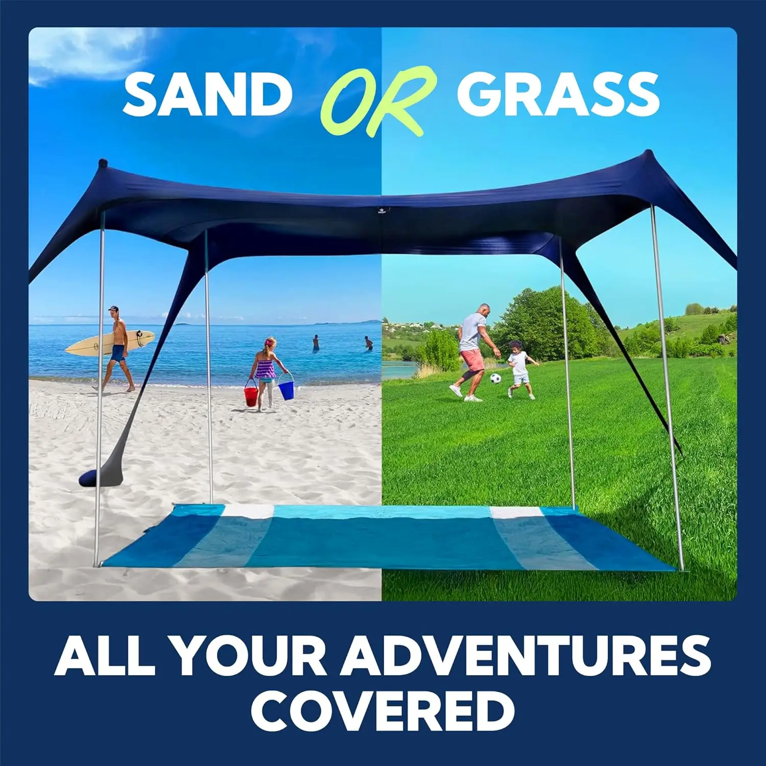 W_Beach Tent Sun Shelter UPF50+ - شاطئ سهل المنبثق - ظل خارجي لرحلات التخييم وصيد الأسماك والفناء الخلفي