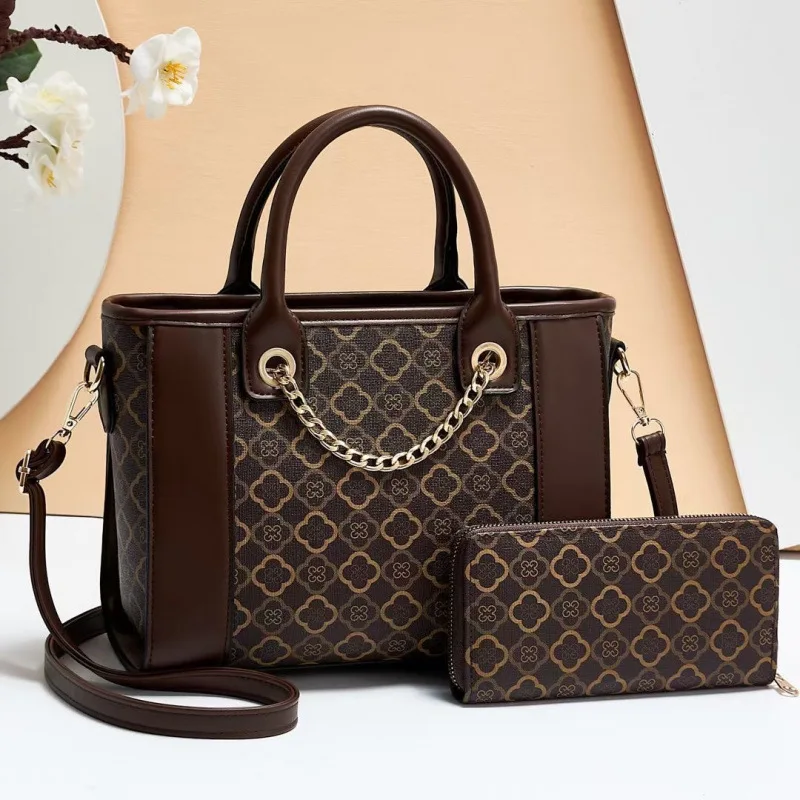 Classic Plaid Printed Pattern Handbag Purse For Women Top-Handle Bags PU Leather Shoulder Bags Lady Satchel Tote with Wallet