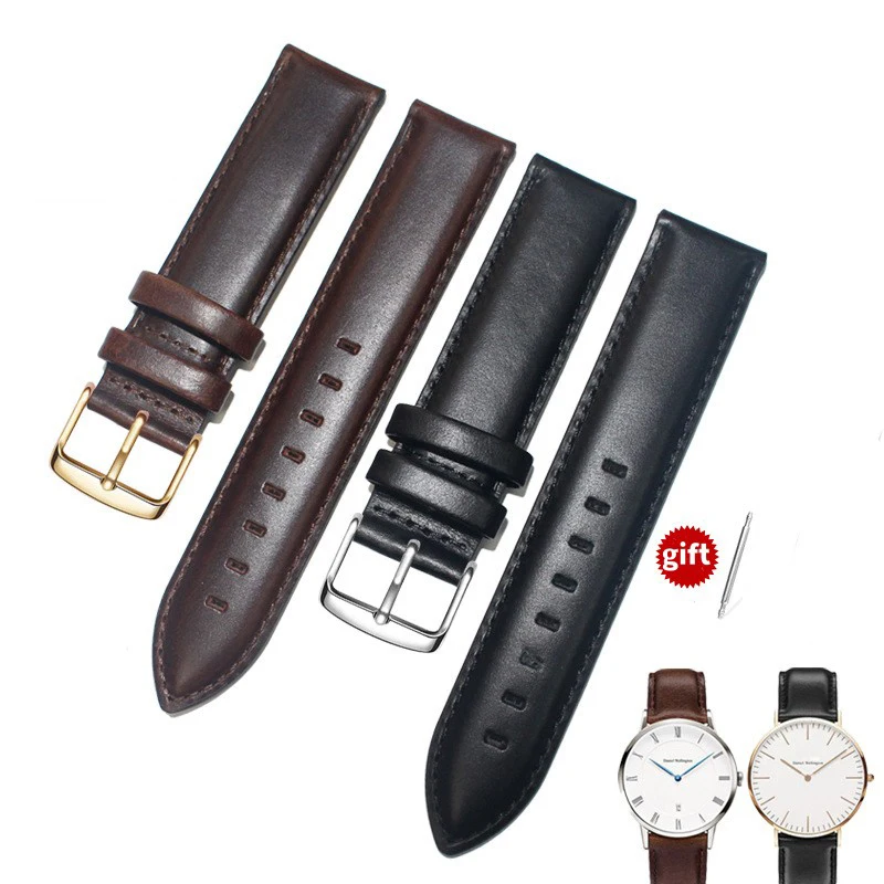 Correa de reloj de cuero genuino, pulsera negra, accesorios de reloj, 18mm, 20mm, nuevo