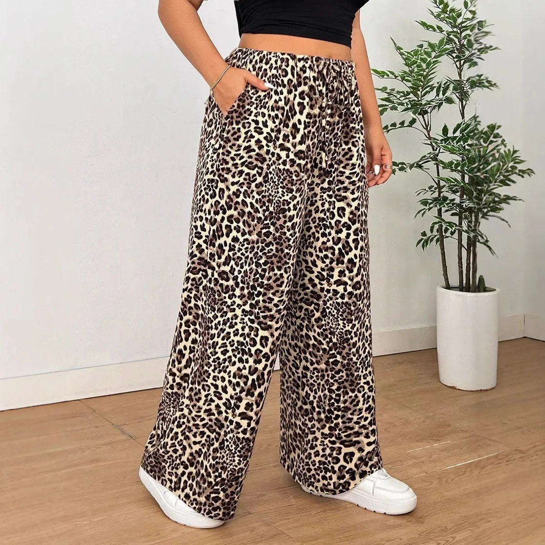 New European and American Autumn and Winter Leopard Print Straight Casual Print Women's Loose Casual Leopard Print Trousers