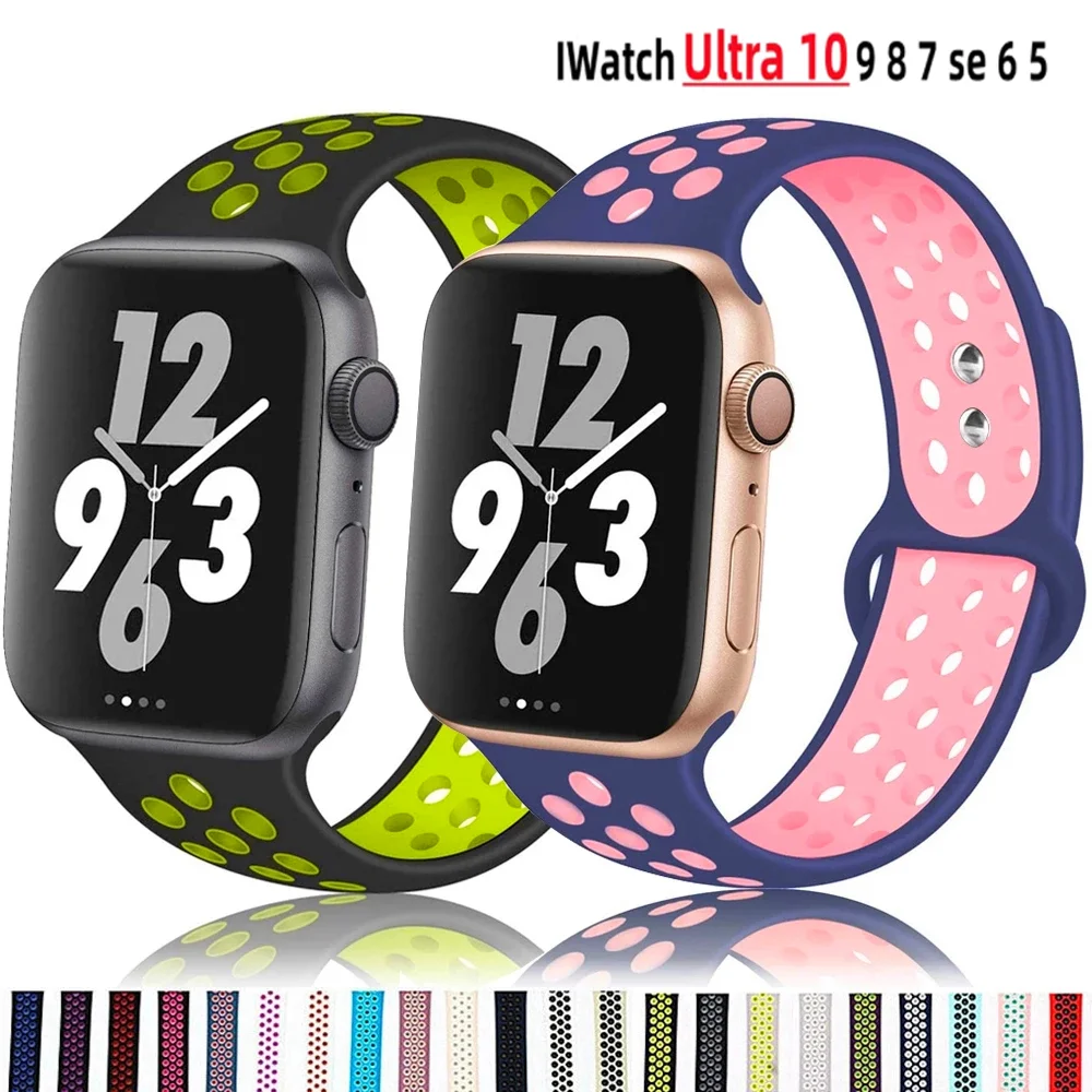 Sport Strap for Apple Watch Band 46mm 44mm 40mm 42-38-41mm 45mm Breathable Bracelet iWatch Series 10 9 8 7 6 SE 5 3 Ultra 2 49mm