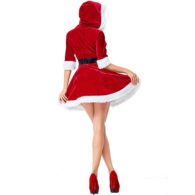 Costume de Noël Moelleux pour Femme, Robe de Princesse Cosplay, Père Noël, Tenue de Soirée Cintrée à la Taille, Tenues avec Ceinture, Mode