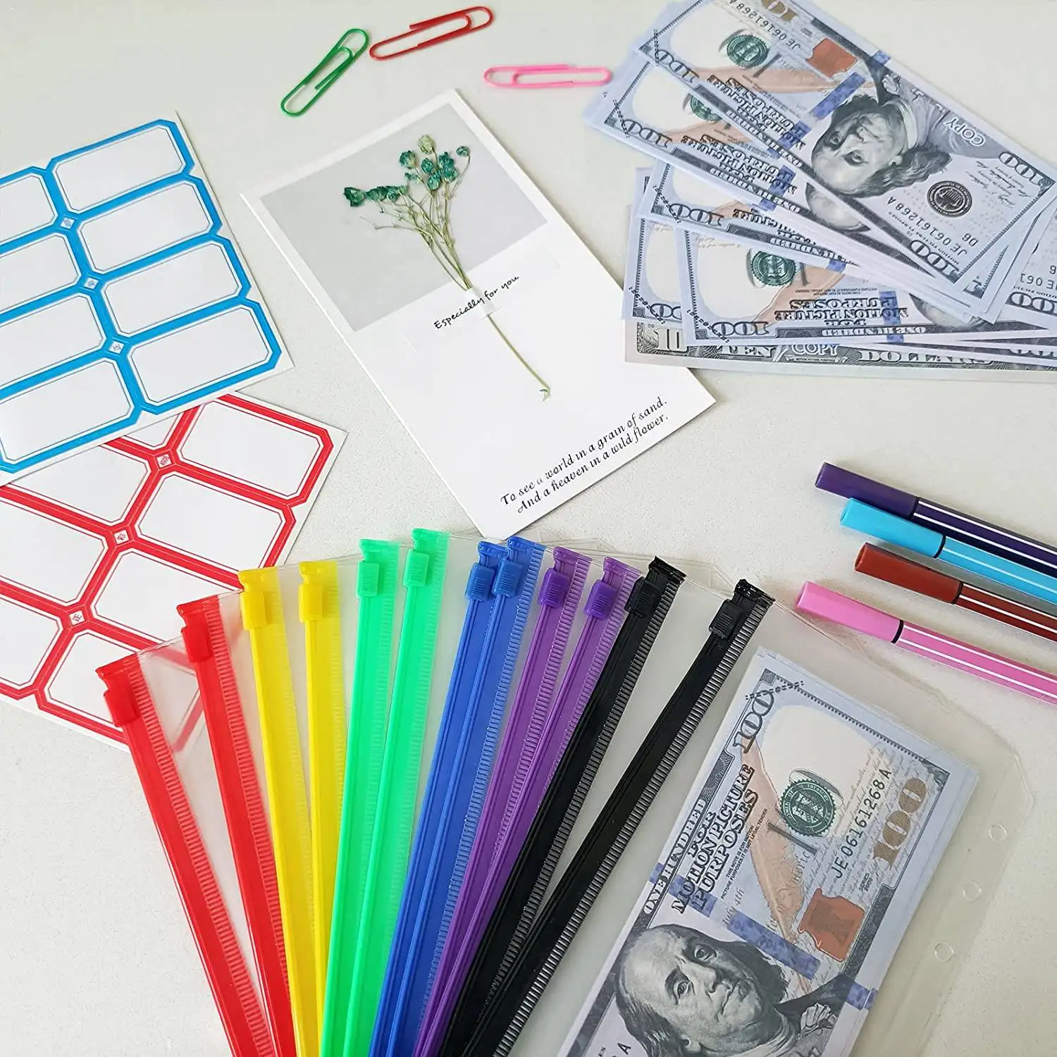 A6 Budget Pockets with Zipper, Clear 6 Holes Cash Envelopes Folder,PVC Money Coupon Organizer Loose Leaf Bags