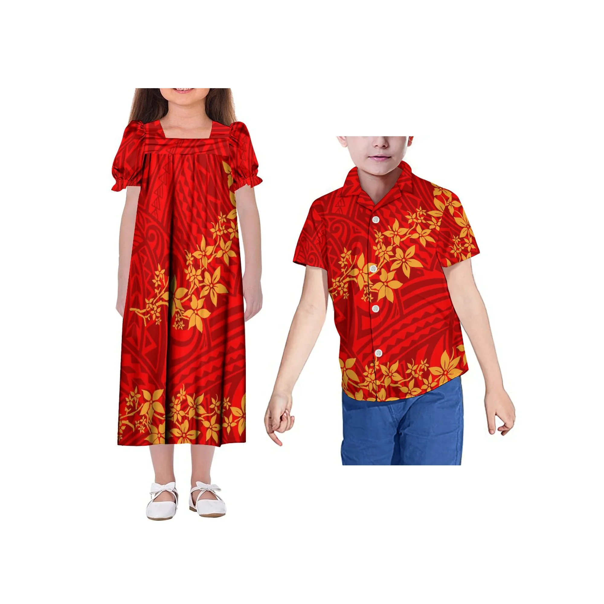 Micronesia New Mumu Children Dress Custom Casual Dress Tribal Design Polynesian  Suit Kid Dress Men Shirt