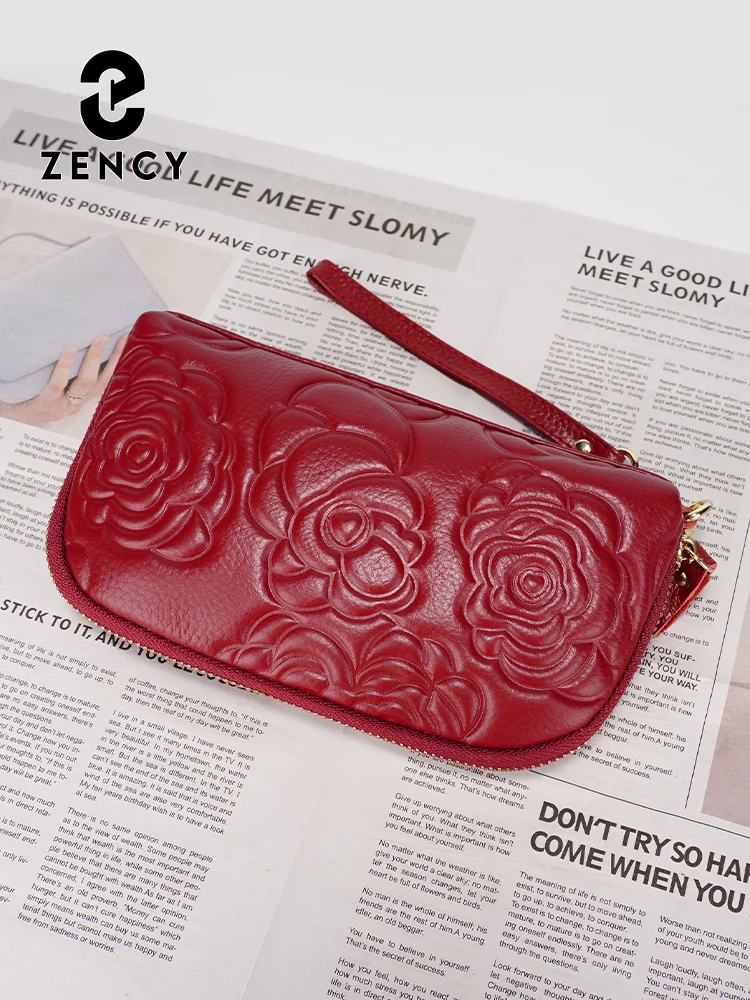 

Женские элегантные кошельки Zency с цветочным узором, кожаные женские кошельки на молнии, женский маленький клатч, сумка для денег