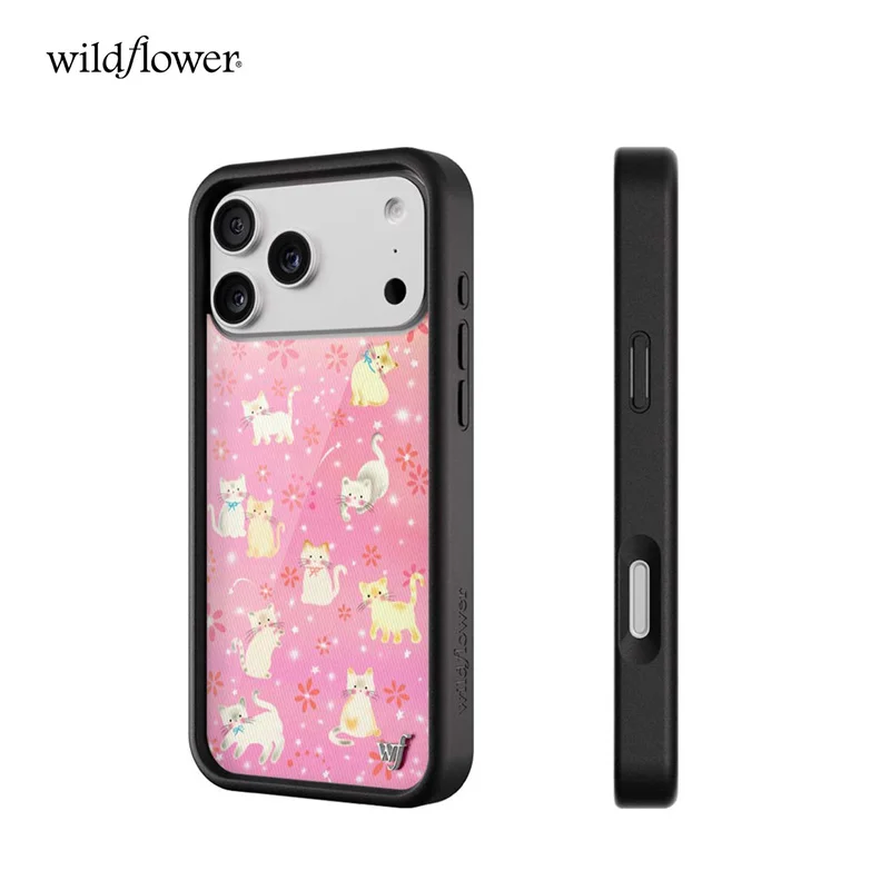 Etui na telefon z motywem dzikich kwiatów, Claire Drake, do iPhone 11 12 13 14 15 16 17 18 Pro Max Plus, urocze, kreskówkowe, różowe kotki, błyszczące gwiazdki. — zdjęcie produktu 2