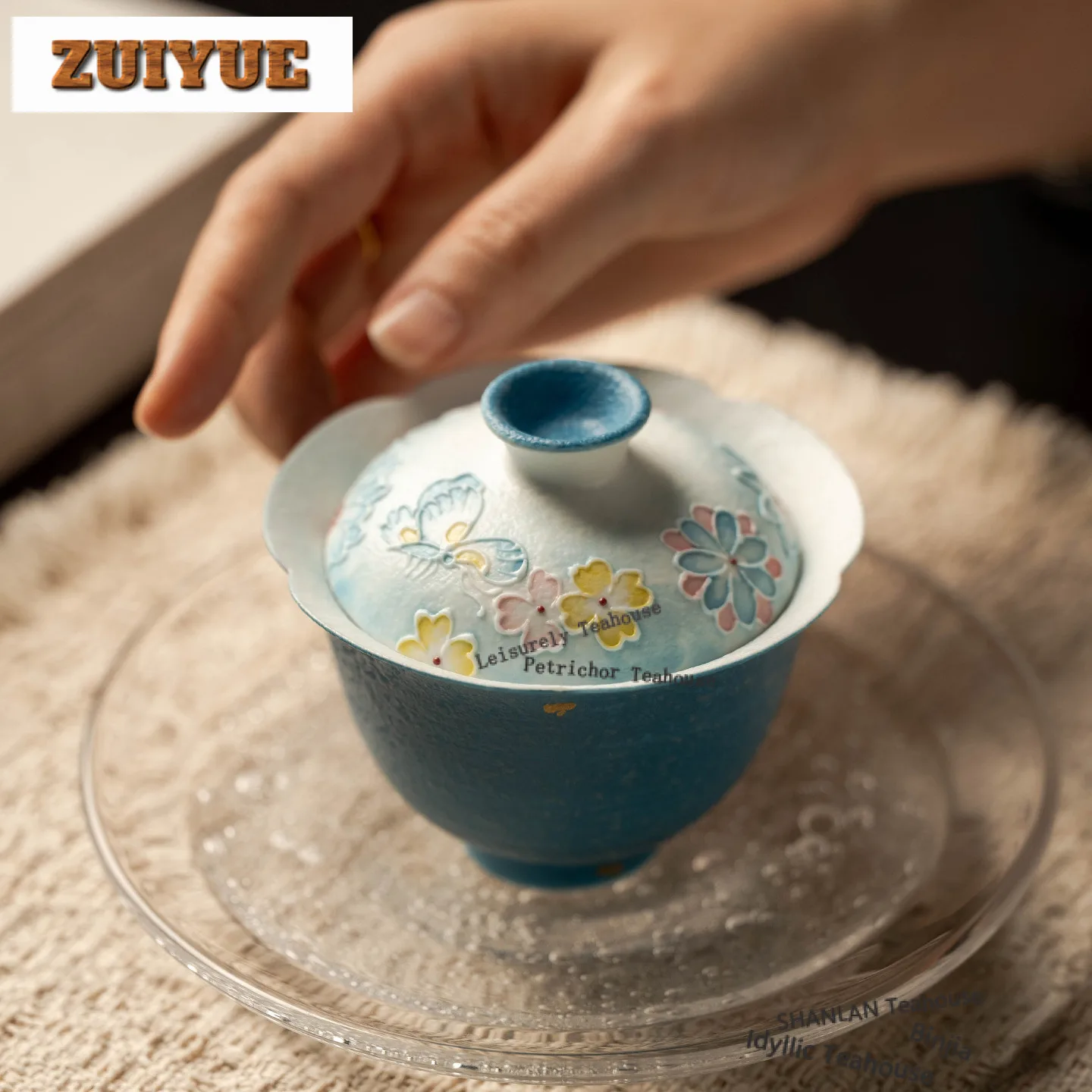 

Чайник-гайвань 120 мл, синий, с ручной росписью, в форме цветка, в старинном стиле, с крышкой, набор для приготовления чая, чайная чаша, принадлежности для кафе, коллекция