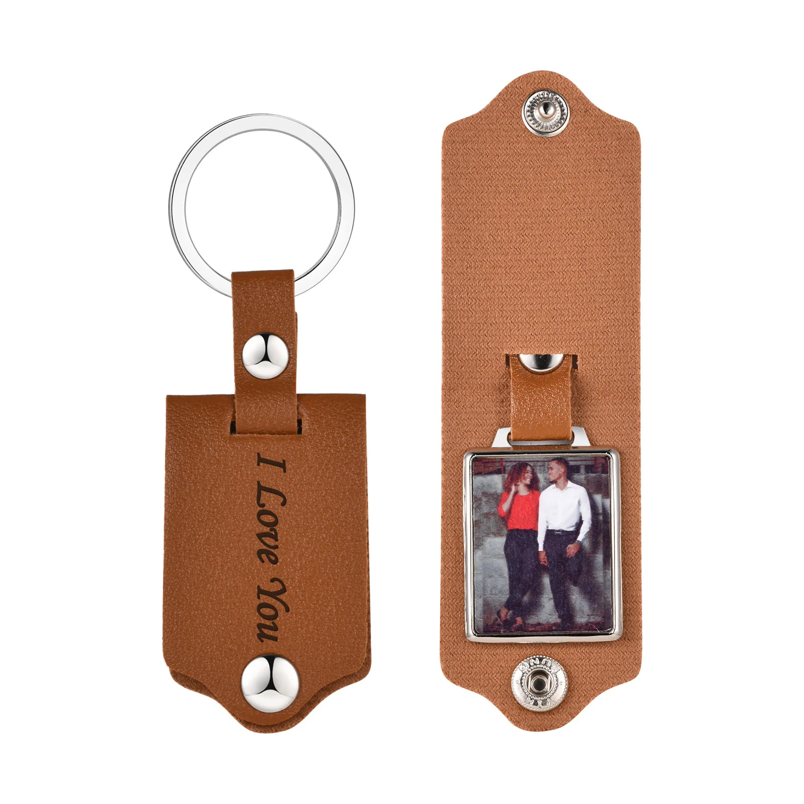 Personalized Photo Picture Leather Keychain, Free Engrave Text Image On Keyring, Customizable Chains for Husband Dad Gift