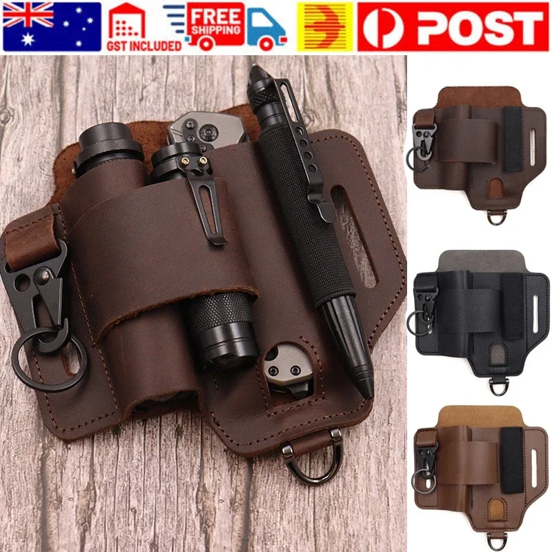 

Tactical Tool Leather Sheath Open Country Survive Outdoor Flashlight Sleeve Knife sleeve Fanny Pack For Hiking Daily Use Work