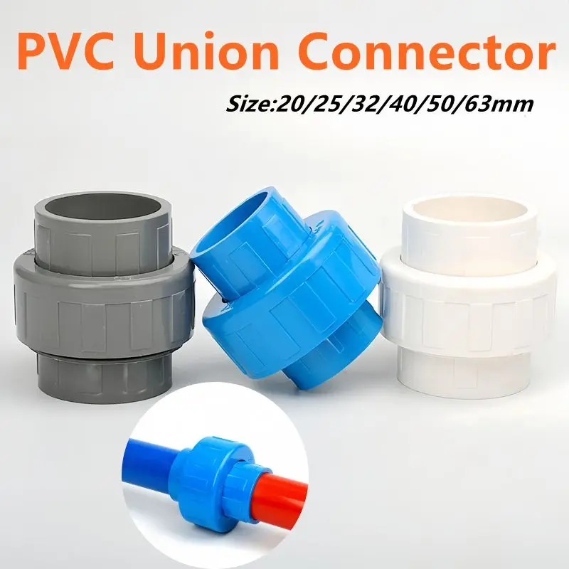 1PC I.D 20~63mm PVC Union Connector Aquarium Fish Tank Water Pipe Plastic Quick Fittings Irrigation Garden Watering Tube Adapter