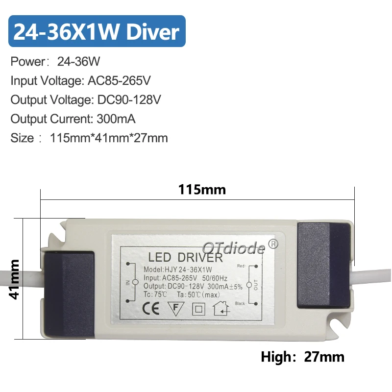 Controlador LED de corriente constante, fuente de alimentación de 300MA, 1-3w, 4-7w, 8-12w, 12-18w, 18-25w, 25-36w, adaptable a transformadores de