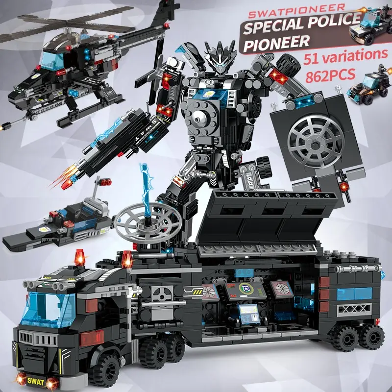 SWAT Police Station Truck Model 815pcs Building Blocks City Machine Helicopter Car Figures Bricks Educational Toy For Children