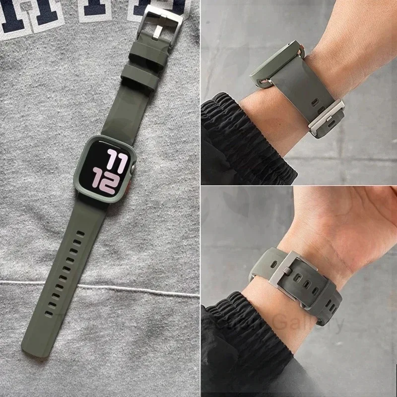 حزام سيليكون + حافظة من البولي يوريثان لساعة iWatch Ultra 3 Apple 11/10/9/8/4/5/6/7 42 46 49 45 مللي متر غطاء حماية سوار IWatch 41 44 مللي متر