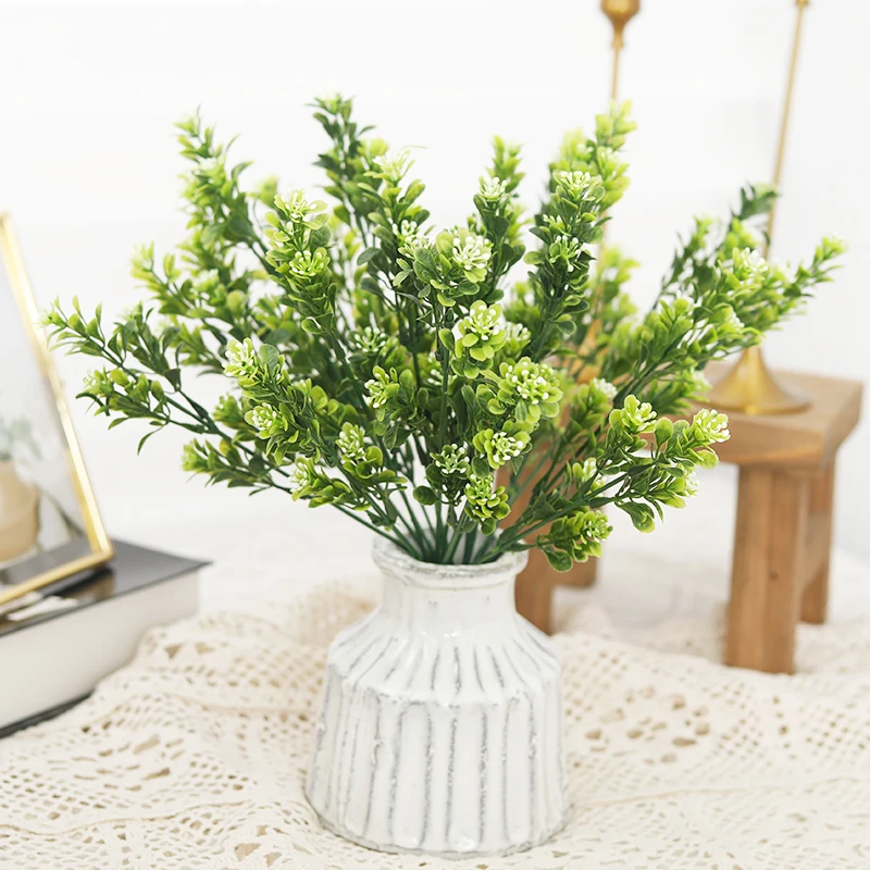 Kahaul Artificial Flower 7 Forks Plastic Grass Home Garden Vase Indoor Decor DIY Photography Props Wedding Setup Decoration