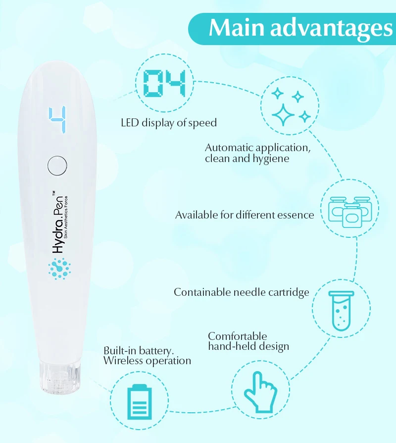 Hello Face-pluma Hydra inalámbrica H2, pluma profesional con microagujas, aplicador de suero automático Hydrapen con 2 cartuchos