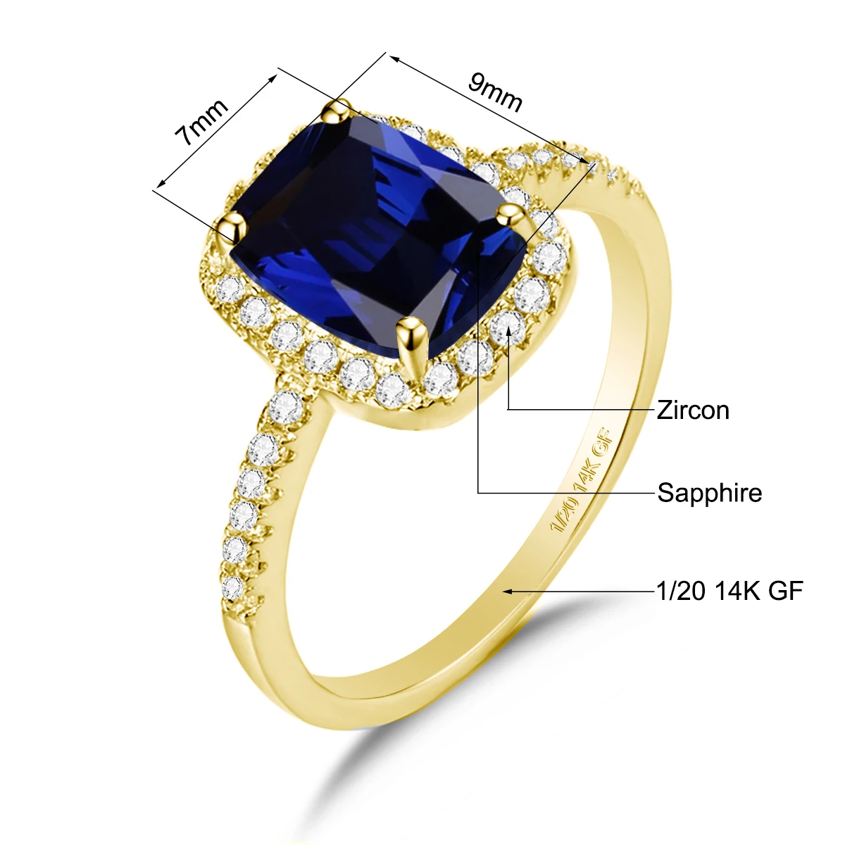 Vintage 14k Gold Filled Cocktail Rings Big Statement Blue Sapphire Colorful Gemstone Christmas Party Evening Jewelry for Women