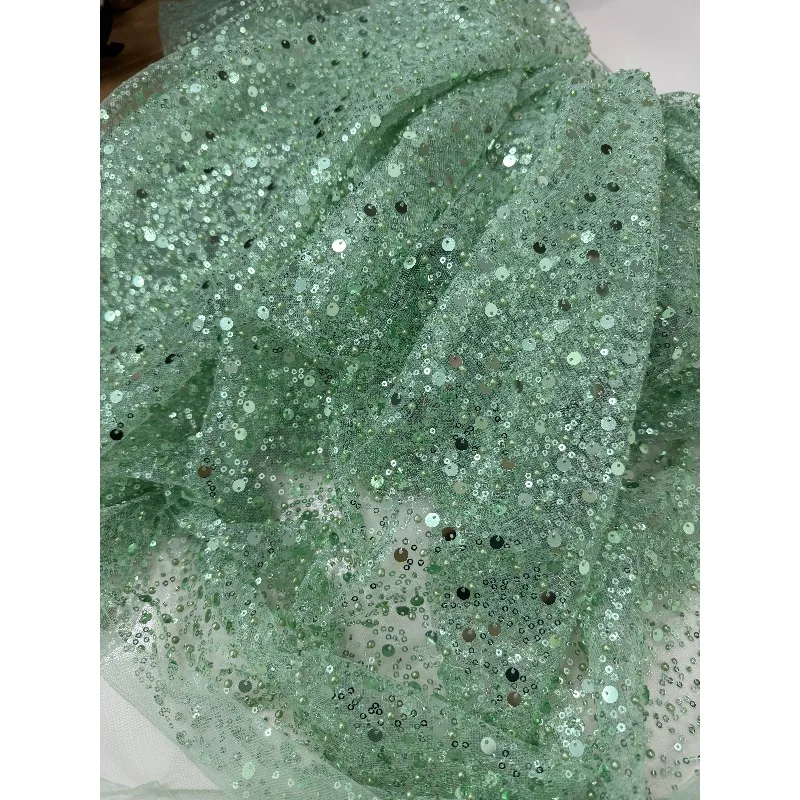 Fruit Green 3D Beaded Fabric for Dress Sewing Supplies Per Meter