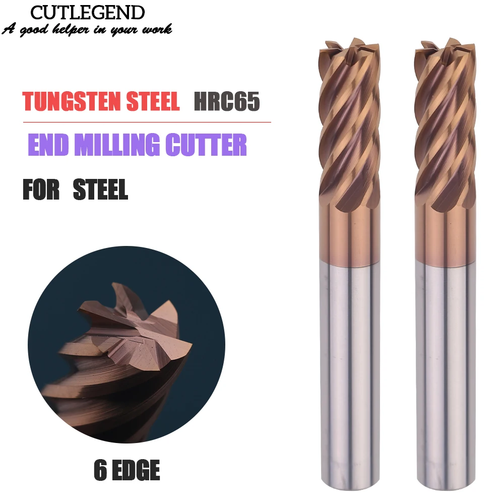 6 Flute HRC65 Carbide Square End Mill Alloy Carbide Milling Tungsten Steel Milling Cutter CNC Cutting Tools For Steel 4 6 8 10mm