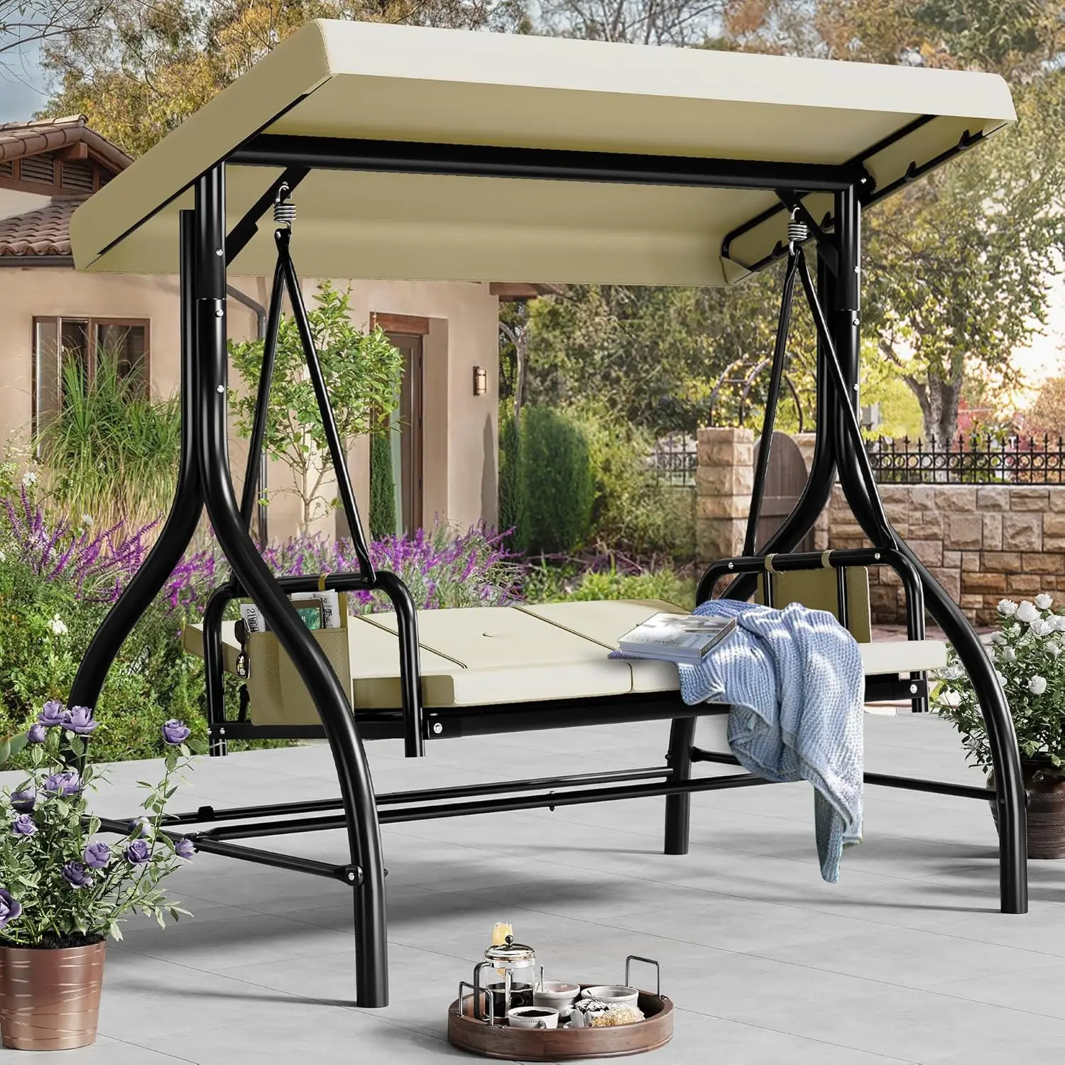 

3 Seats Outdoor Swings for Adults Porch Canopy Outdoor Patio Heavy Duty Chair with