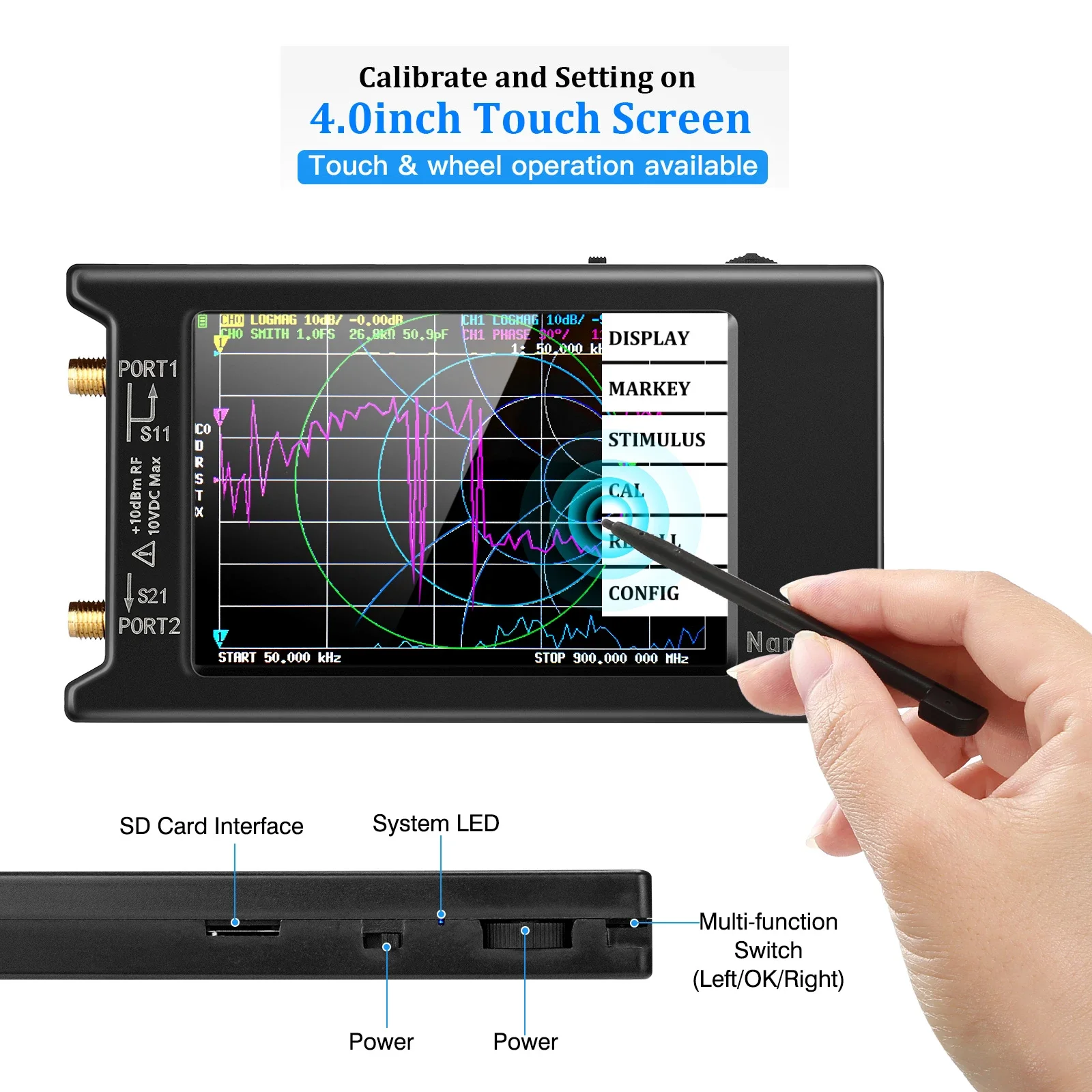 Imagem -02 - Polegadas Analisador de Rede Vetorial hf Vhf Uhf Antena V4.3 com Slot para Cartão sd Nova Ferramenta Atualizada 10k1.5ghz Nanovna-h4 2.8