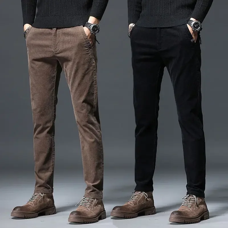 New Classic Casual Pants for Men Heat Warmth Fleece Fall Winter Velvet Trousers Straight Leg Corduroy Comfortable and Warm Pants