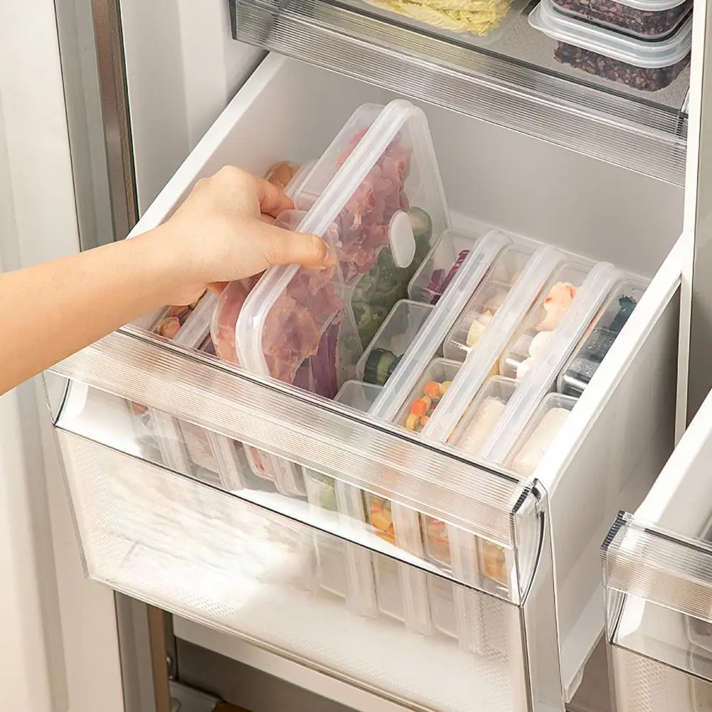 Fridge Food Preservation Box Transparent 4/6 Compartments Seal Lid Food Storage Container Meat Fruits Snacks Storage Case