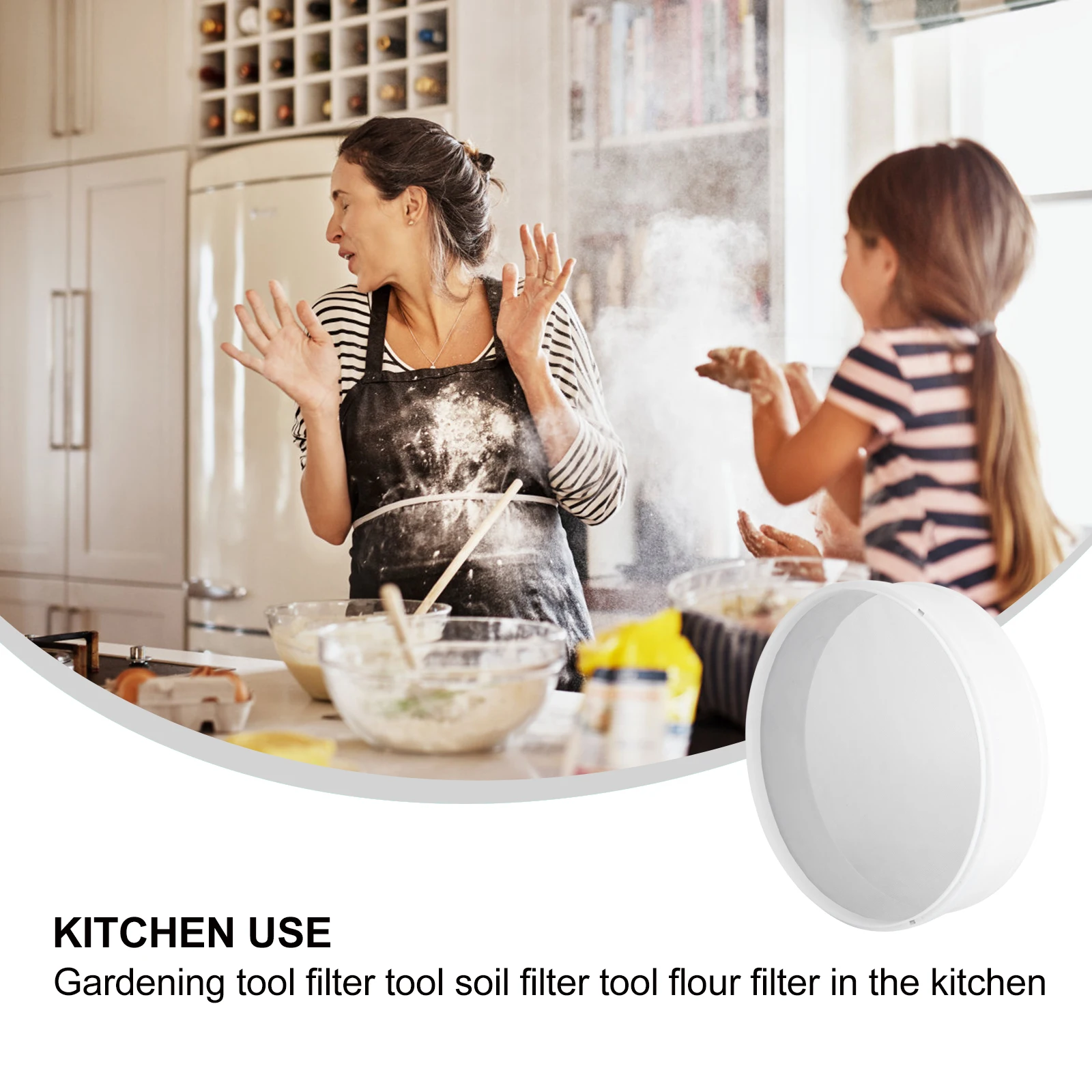 

Plastic Powder Sieve Bucket Round Strainer Baking Stainless Steel Flour White Cooking Sifter Kitchen Tool Fruit Vegetable