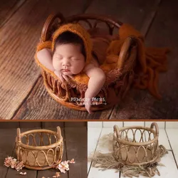 Newborn Photography Props Retro Round Basket Photo Shoot Accessories Posing Prop Big Props Full-moon Baby Posing Container