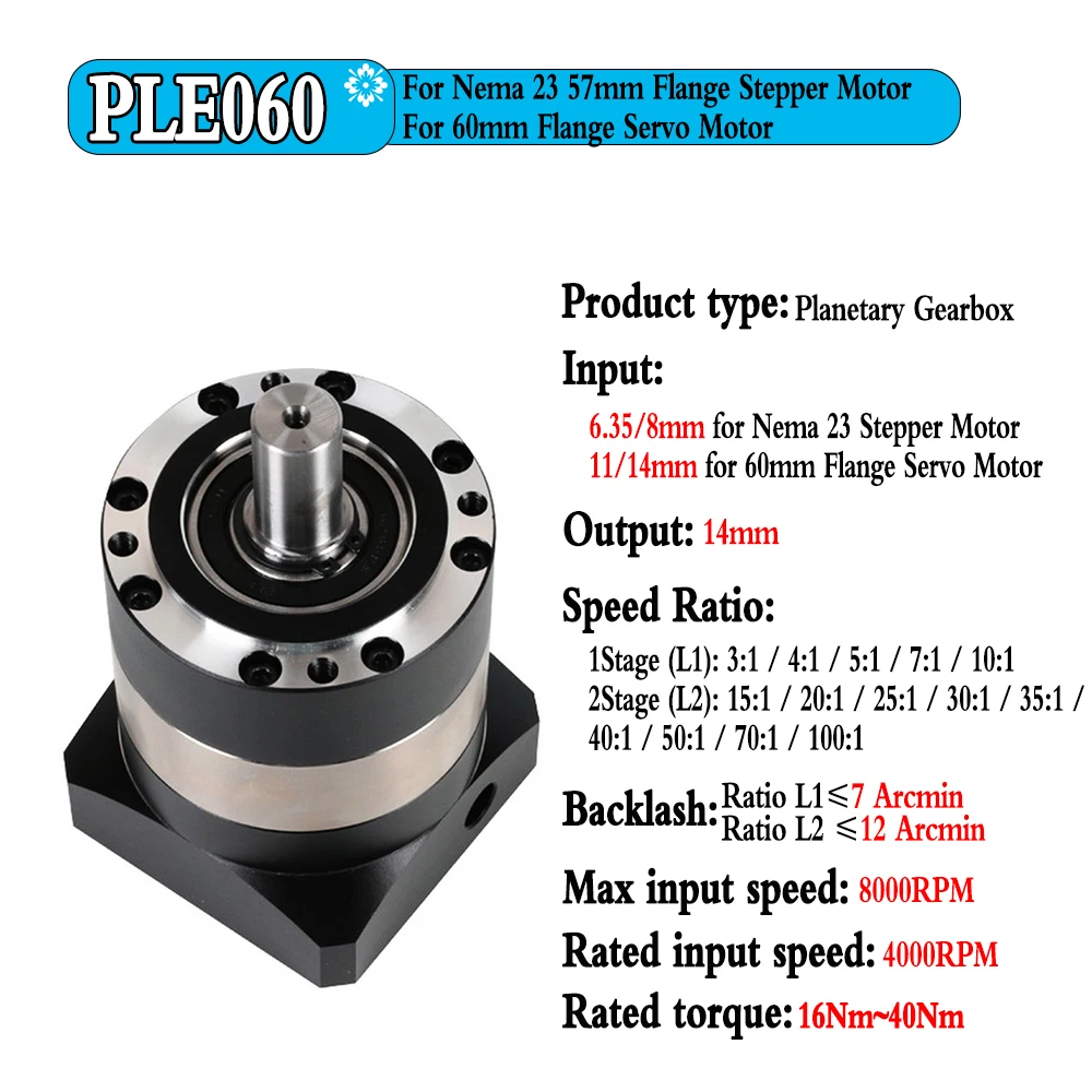 Imagem -02 - Redonda Flange Caixa de Velocidades Redutor Nema23 Redutor Planetário Caixa de Velocidades Relação 5:1100:1 para 60 80 90 110 130 Servo Motor Redução Caixa de Velocidades