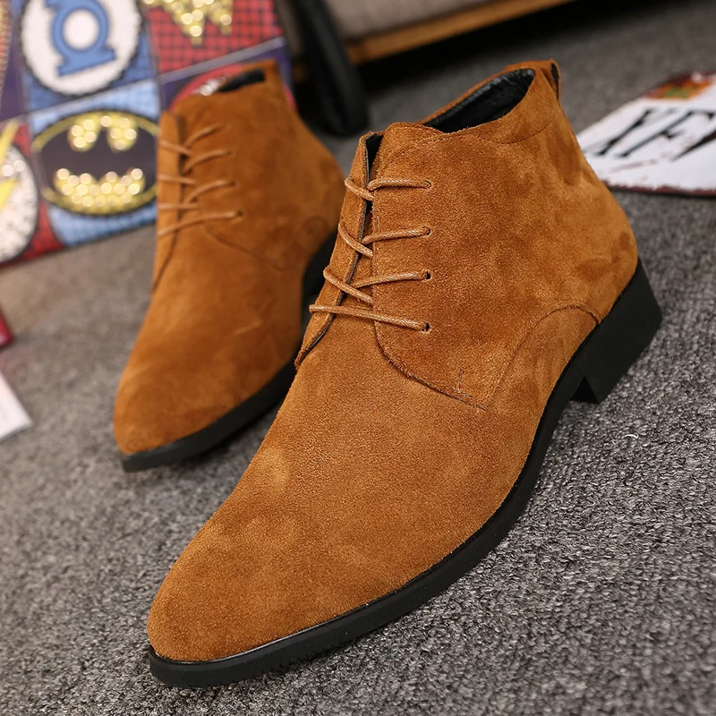 British Style Men's Chelsea Boots Brown High Top Ankle Boots for Men Autumn Winter Suede Leather Boots Man botines para hombre