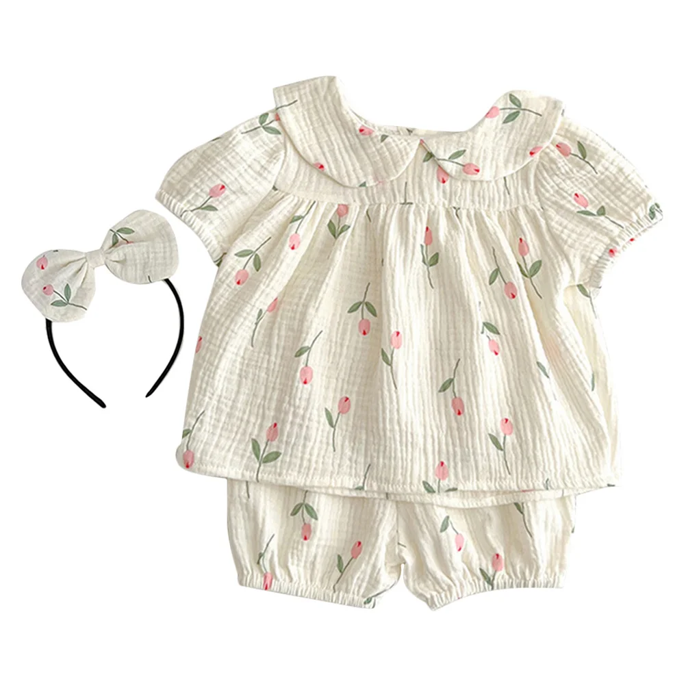 

1Set Summer Muslin Onesie for Baby Girls Soft Breathable Cotton Short Sleeve Newborn Outfit with Snap Closure Diaper Friendly