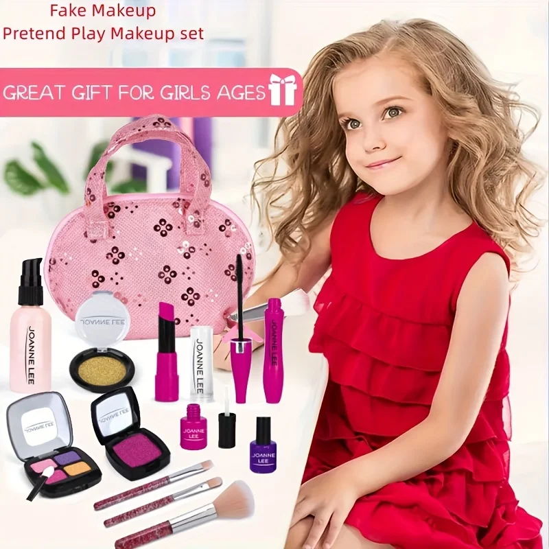 مجموعة مكياج كاذبة، مجموعة مستحضرات تجميل ألعاب غير سامة مكونة من 13 قطعة، مع لوحة ظلال عيون، أحمر شفاه، قضيب، حقيبة مكياج، عيد الميلاد #2