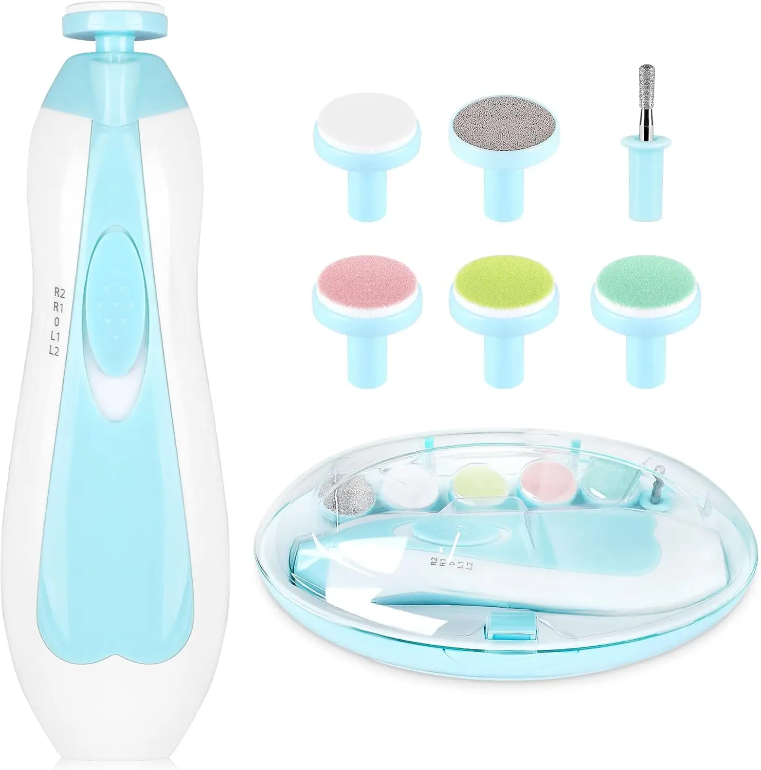 

6-in-1 Electric Nail File for Baby, Safe No-Sharp Claws, Cutter Trimmer for Toes and Fingers, Blue