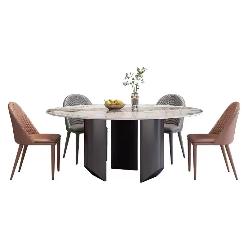 

fu-Modern Simple High-end Atmospheric Main Living Room Stainless Steel Horseshoe Dining Table Small Apartment Minimalist Light!