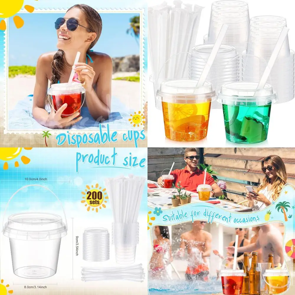 

Пластиковые стаканы-ведра 16 унций с крышками и трубочками – одноразовые стаканы для холодного кофе, коктейлей, смузи, оптом