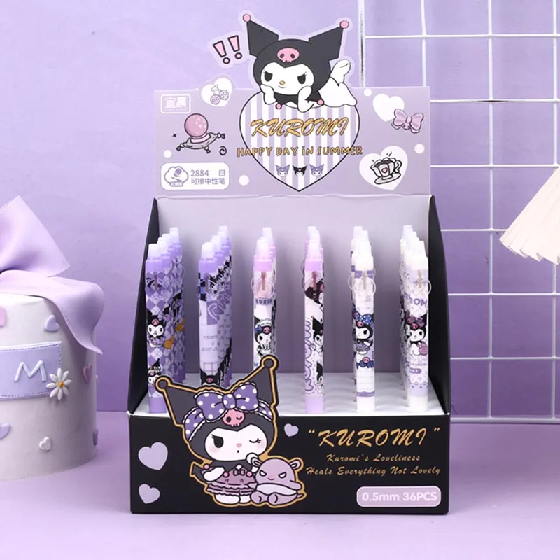 

36pcs/ лот Sanrio Kuromi стираемый гель Пен мило 0,5 мм синие чернила нейтральные ручки рекламные подарки офис школьные принадлежности