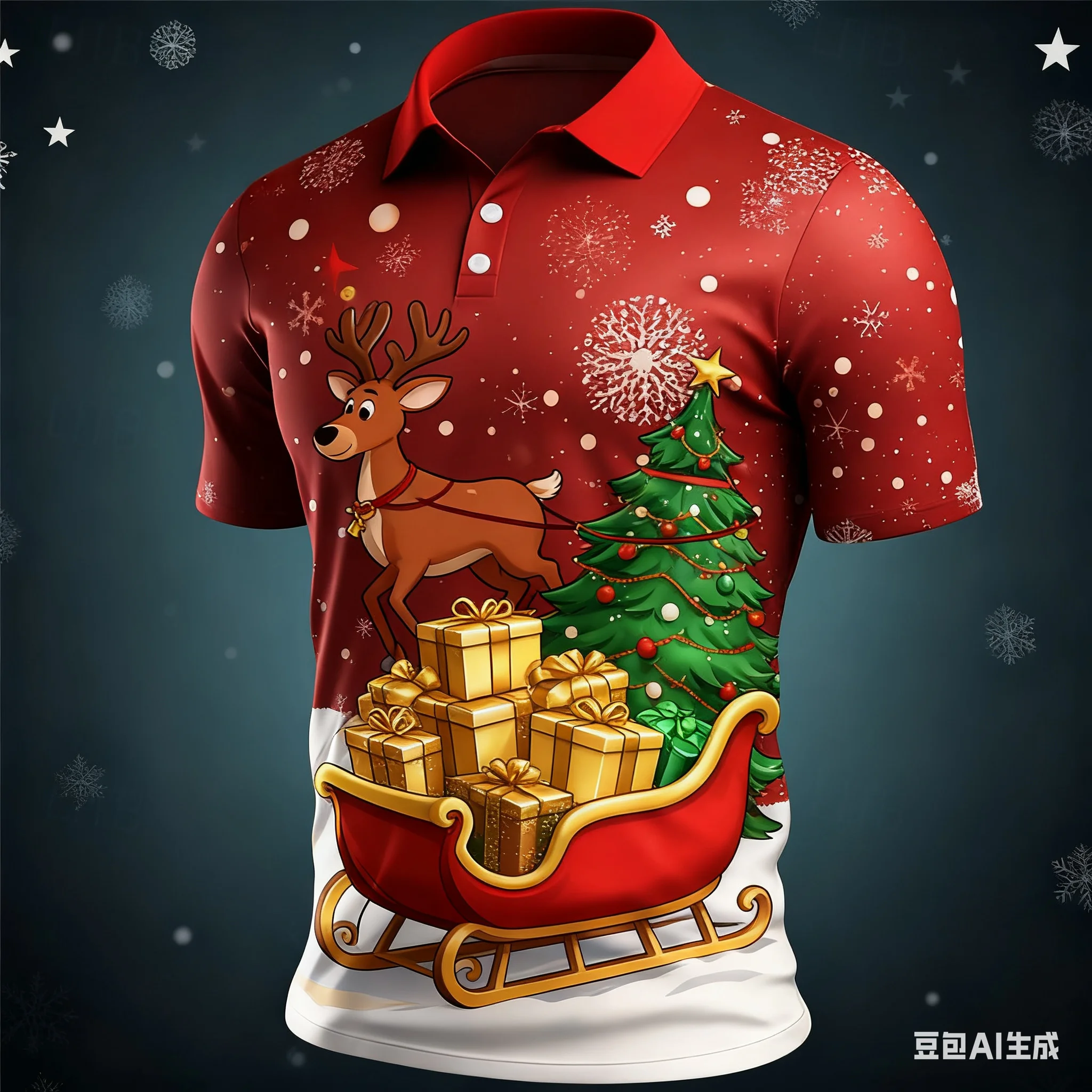 

Funny Santa Claus Print Men's Polo Shirt Fashion Christmas Elk Pattern Short Sleeve Tops Casual Loose Lapel T-Shirt New Year Tee