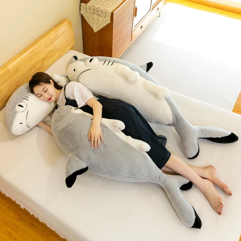 130cm Cute Soft Shark Cat Plush Toys Office Nap Stuffed Animal Pillow Home Comfort Cushion Christmas Gift Doll for Kids Girl