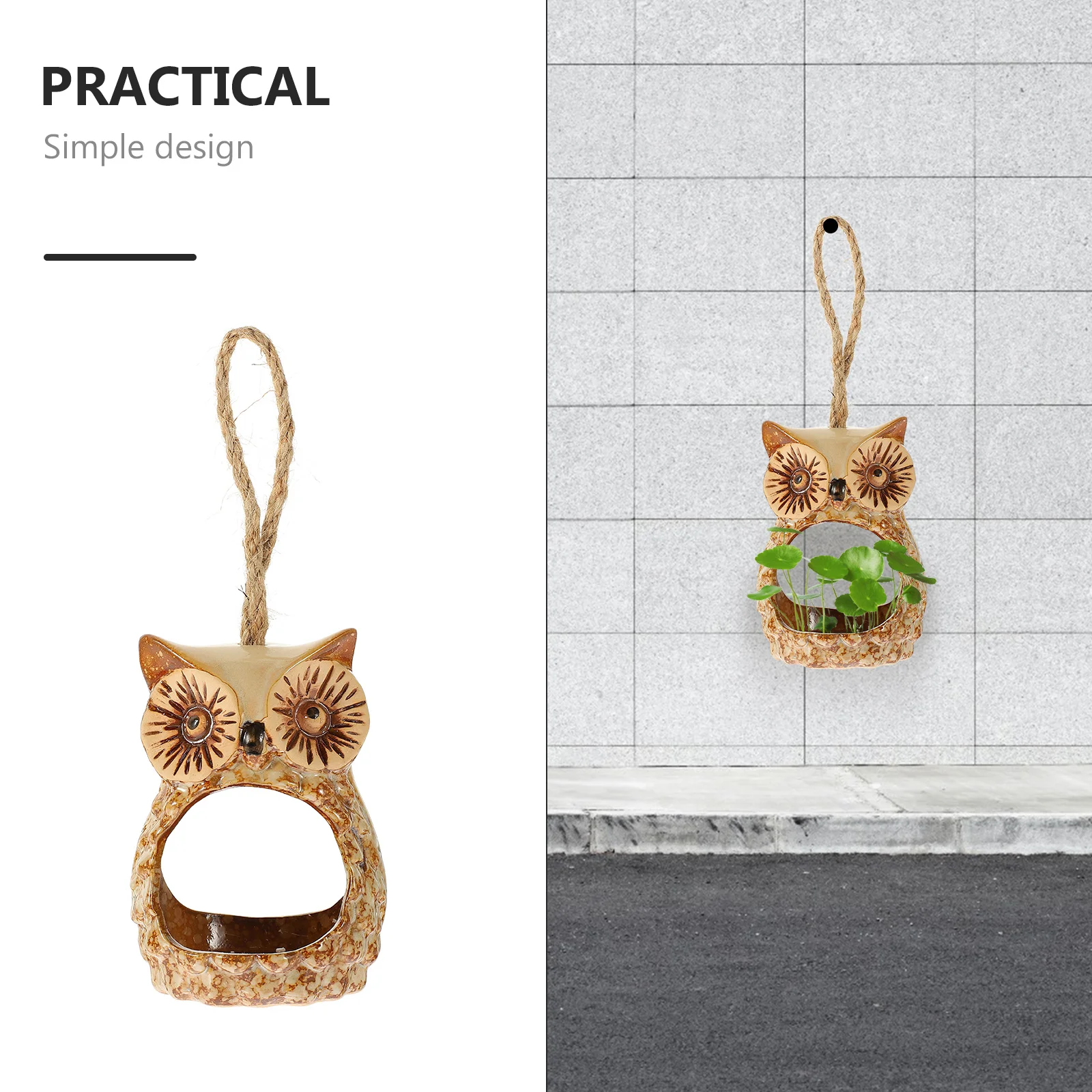

Owl Design Hanging Ceramic Flowerpot Small Wall-Mounted Hydroponic Plant Pot Durable Decorative Container for Succulents Garden