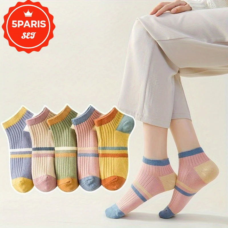 

5 Pairs Women's Ankle Socks - Anti Slip and Breathable Low Cut Socks for Woman, Fashion Short Socks Set for Ladies Daily Wear