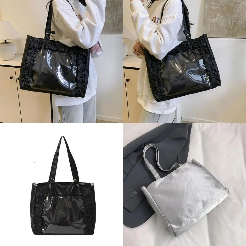 

D46D Transparent Shoulder Bag Fashion Ita Bag Clear Window for Pins Anime Display Toted Bag Handbag for Women Girls Gifts