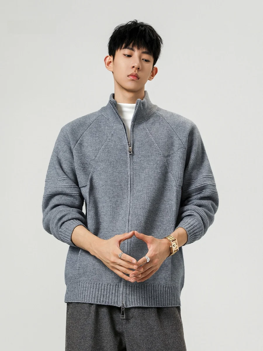 

Вязаный свободный свитер M-размера в американском ретро-стиле с деконструированным воротником-стойкой, создающий ощущение роскоши, Cleanfit, открытый кардиган