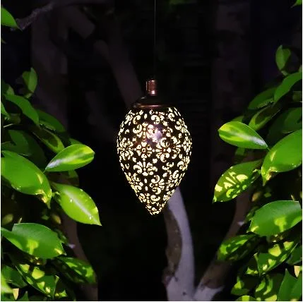 

# Hot Selling Outdoor Iron Solar Led Lights Water Drop Shaped Hollow Projection Lights Garden Hanging Solar Lights