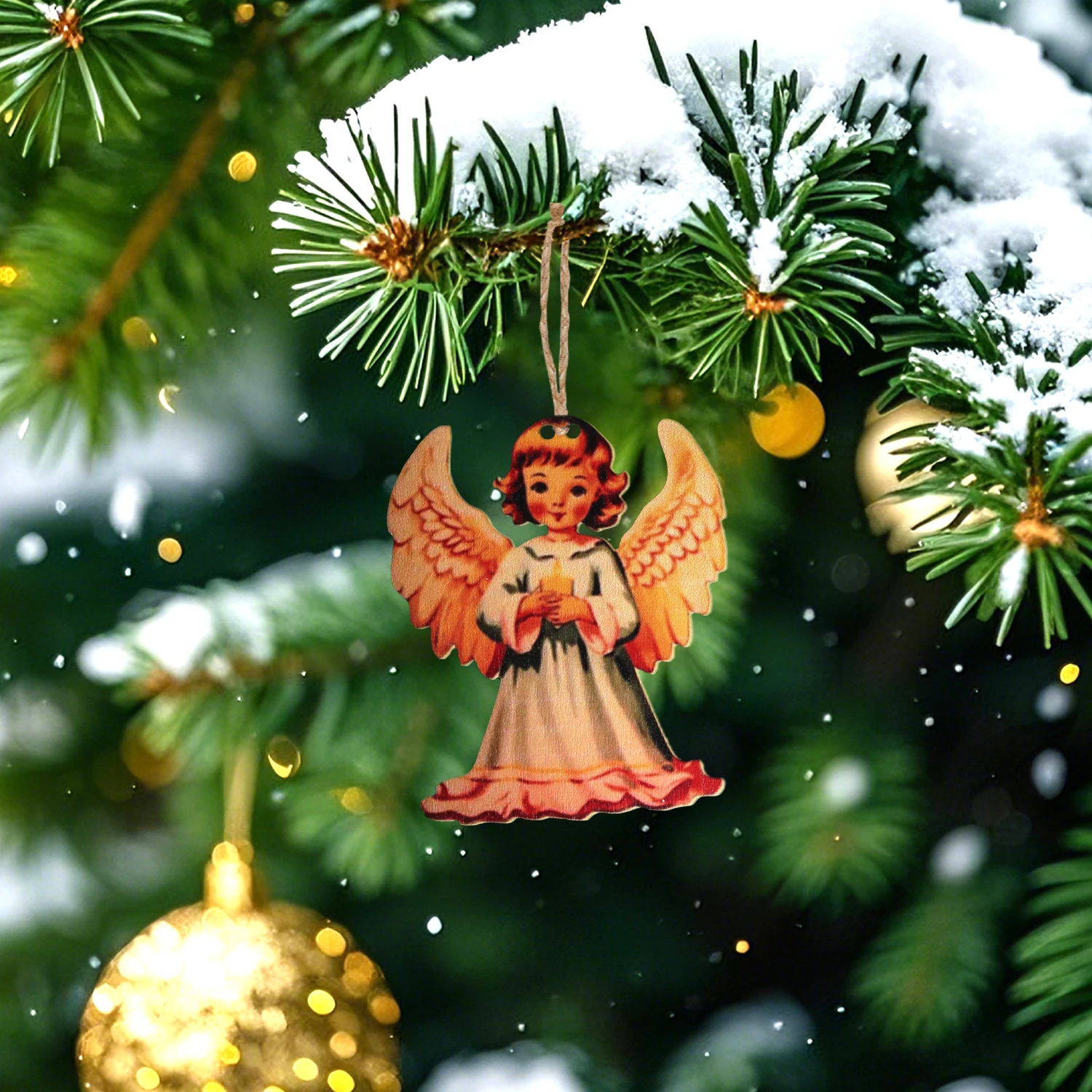 

16 Pieces Angel Christmas Ornaments Rustic Wooden Xmas Tree Decorations Farmhouse Style Hanging Ornaments for Holiday Decor