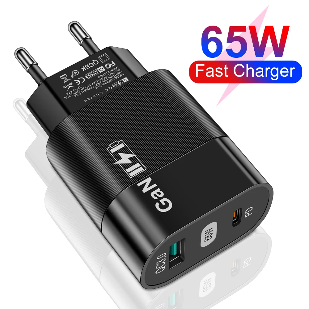 65W GaN Fast Charger USB Type C Quick Charger Cell Phone for iPhone 14 13 12 Pro Max Laptop Game Consoles PD Charger Adapter